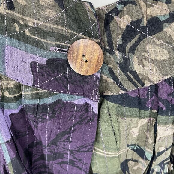 NWT Tantrums Green & Purple Rose Pleated Wood Buttoned 3/4 Sleeve Blouse Size 1X - Picture 10 of 14